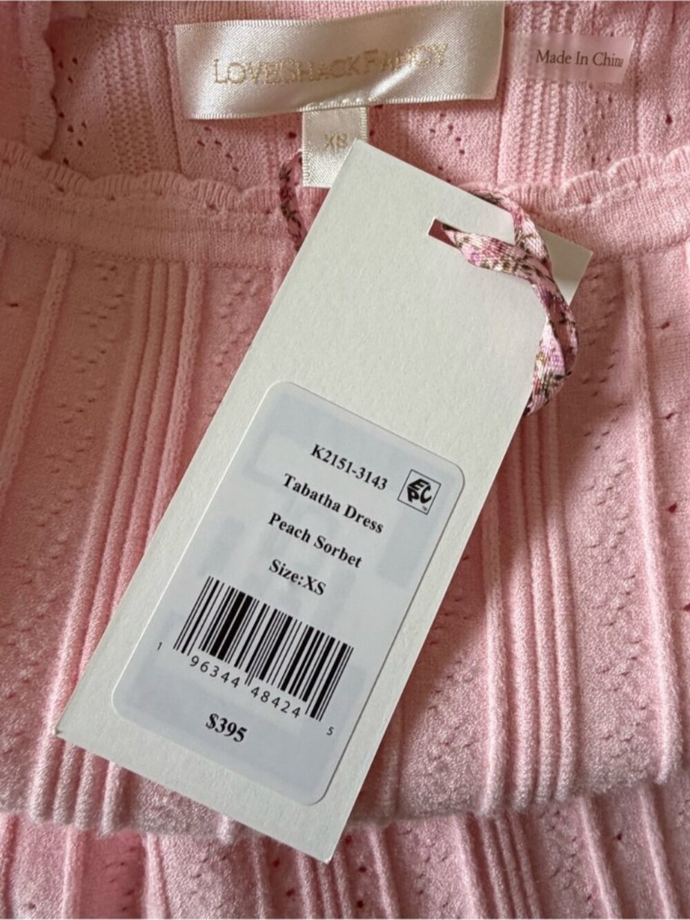 NWT Loveshackfancy Tabatha Stretch Pointelle Mini Dress Peach Sorbet Pink | XS - Picture 10 of 16